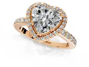Halo Engagement Ring Setting for Heart-Shaped Center with Inner Milgrain Border and Prong Head in Rose Gold