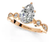 Solitaire Engagement Ring Setting for Pear-Shaped Center with Milgrain Bezel Accents and Prong Head in Rose Gold