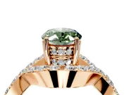 Halo Engagement Ring Setting for Fancy Green Oval Center with Pave Infinity Twist Band and Prong Head in Rose Gold