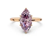Hidden Halo Engagement Ring Setting for Fancy Pink Marquise Center with Thin Round-Wire Band and Prong Head in Rose Gold