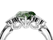 Cluster Engagement Ring Setting for Fancy Green Heart-Shaped Center with Bezel Accent Clusters and Prong Head in Platinum