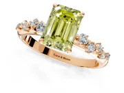 Cluster Engagement Ring Setting for Fancy Yellow Emerald Cut Center with Round Cut Accent Band and Prong Head in Rose Gold