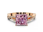 Solitaire Engagement Ring Setting for Fancy Pink Princess Cut Center with Twisted Pave Split Shank and Prong Head in Rose Gold