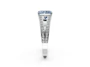 Split Shank Engagement Ring Setting for Fancy Blue Radiant Cut Center with Pave Split Shank and Prong Head in White Gold