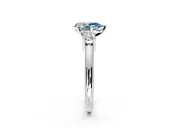 3 Stone Engagement Ring Setting for Fancy Blue Pear-Shaped Center with Wide Plain Band and Prong Head in Sterling Silver
