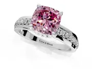 Solitaire Engagement Ring Setting for Fancy Pink Cushion Cut Center with Raised Channel Band and Prong Head in Sterling Silver