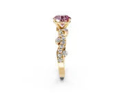 Solitaire Engagement Ring Setting for Fancy Pink Round Cut Center with Bar-Station Pave Twist and Prong Head in Yellow Gold