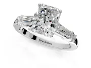 Bar-Set Engagement Ring Setting for Radiant Cut Center with Tapered Baguette Accents and Prong Head in White Gold
