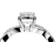 Crossover Engagement Ring Setting for Emerald Cut Center with Pave and Plain Strands and Prong Head in White Gold