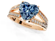 Split Shank Engagement Ring Setting for Fancy Blue Heart-Shaped Center with Pave Split Shank and Prong Head in Rose Gold