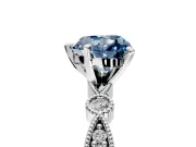 Solitaire Engagement Ring Setting for Fancy Blue Heart-Shaped Center with Milgrain Bezel Accents and Prong Head in Platinum