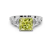 Solitaire Engagement Ring Setting for Fancy Yellow Princess Cut Center with Filigree Band and Prong Head in White Gold
