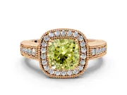 Milgrain Halo Engagement Ring Setting for Fancy Yellow Cushion Cut Center with Pave Band and Prong Head in Rose Gold