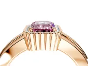 Halo Engagement Ring Setting for Fancy Pink Emerald Cut Center with Wide Band, Inlaid Accent Row and Prong Head in Rose Gold