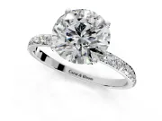 Solitaire Engagement Ring Setting for Round Cut Center with Fine Pave Accents and Prong Head in Platinum
