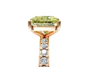 Solitaire Engagement Ring Setting for Fancy Yellow Radiant Cut Center with Round Cut Pave Band and Prong Head in Rose Gold