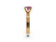 Solitaire Engagement Ring Setting for Fancy Pink Round Cut Center with XO Engraved Band and Prong Head in Yellow Gold
