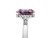 Hidden Halo Engagement Ring Setting for Fancy Pink Emerald Cut Center with Plain Band and Tall Prong Head in Platinum