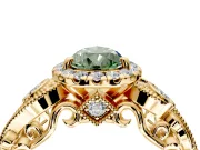 Milgrain Halo Engagement Ring Setting for Fancy Green Pear-Shaped Center with Shoulder Bezels and Prong Head in Yellow Gold