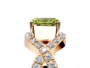 Halo Engagement Ring Setting for Fancy Yellow Emerald Cut Center with Pave Infinity Twist Band and Prong Head in Rose Gold