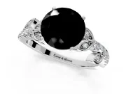 Leaf Motif Engagement Ring Setting for Fancy Black Round Cut Center with Pave Band and Prong Head in Sterling Silver