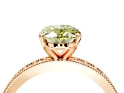 Milgrain Pave Engagement Ring Setting for Fancy Yellow Oval Center with Accent Band and Prong Head in Rose Gold