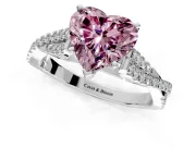 Solitaire Engagement Ring Setting for Fancy Pink Heart-Shaped Center with Twisted Pave Split Shank and Prong Head in White Gold