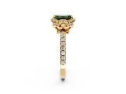 Halo Engagement Ring Setting for Fancy Green Emerald Cut Center with Openwork Halo, Pave Band and Prong Head in Yellow Gold