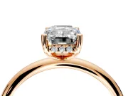 Hidden Halo Engagement Ring Setting for Emerald Cut Center with Thin Round-Wire Band and Prong Head in Rose Gold
