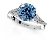 Solitaire Engagement Ring Setting for Fancy Blue Round Cut Center with Twisted Pave Split Shank and Prong Head in Platinum