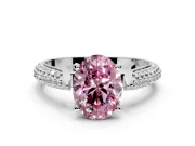 Solitaire Engagement Ring Setting for Fancy Pink Oval Center with Multi-Row Accents and Prong Head in Sterling Silver