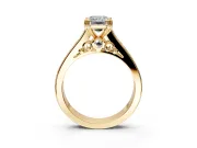 Solitaire Engagement Ring Setting for Emerald Cut Center with Channel Band and Double Claw Prong Head in Yellow Gold