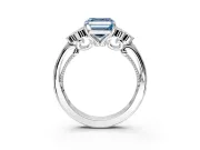 Cluster Engagement Ring Setting for Fancy Blue Asscher Cut Center with Bezel Accent Clusters and Prong Head in Sterling Silver
