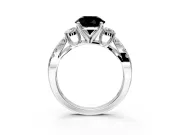 3 Stone Engagement Ring Setting for Fancy Black Round Cut Center with Pave Split Shank and Prong Head in Platinum