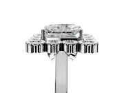 Cluster Halo Engagement Ring Setting for Radiant Cut Center with Milgrain Bezel Accents and Prong Head in Platinum