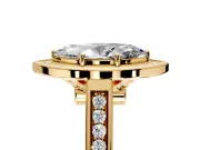 Halo Engagement Ring Setting for Marquise Center with Outer Bezel Rim, Pave Band and Prong Head in Yellow Gold
