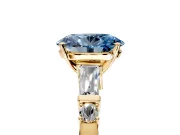 Bar-Set Engagement Ring Setting for Fancy Blue Oval Center with Tapered Baguette Accents and Prong Head in Yellow Gold