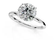 Hidden Halo Engagement Ring Setting for Round Cut Center with Thin Rounded Band and Prong Head in Sterling Silver