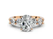 5 Stone Engagement Ring Setting for Oval Center with Graduated Accents and Prong Head in Rose Gold