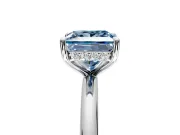 Hidden Halo Engagement Ring Setting for Fancy Blue Princess Cut Center with Thin Rounded Band and Prong Head in Sterling Silver