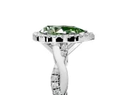 Halo Engagement Ring Setting for Fancy Green Pear-Shaped Center with Pave and Plain Twist Band and Prong Head in White Gold