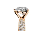 Solitaire Engagement Ring Setting for Heart-Shaped Center with Domed Multi-Row Pave Band and Prong Head in Rose Gold