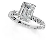 Solitaire Engagement Ring Setting for Emerald Cut Center with Shared-Prong Accents and Prong Head in Platinum
