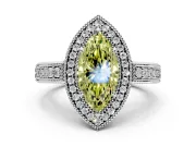 Milgrain Halo Engagement Ring Setting for Fancy Yellow Marquise Center with Pave Band and Prong Head in Platinum