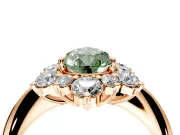 Small-Accent Cluster Halo Engagement Ring Setting for Fancy Green Pear-Shaped Center with Plain Band and Prong Head in Rose Gold