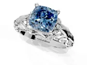 Solitaire Engagement Ring Setting for Fancy Blue Cushion Cut Center with Filigree Accent Basket and Prong Head in Platinum