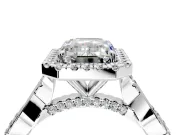 Halo Engagement Ring Setting for Emerald Cut Center with Twist Band and Prong Head in Sterling Silver