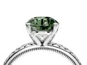 Solitaire Engagement Ring Setting for Fancy Green Round Cut Center with Milgrain X Pattern Band and Prong Head in White Gold
