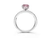 Solitaire Engagement Ring Setting for Fancy Pink Cushion Cut Center with Fine Pave Band and Prong Head in Platinum