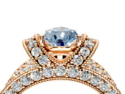 Pave Engagement Ring Setting for Fancy Blue Pear-Shaped Center with Curved Accent Rows, Openwork and Prong Head in Rose Gold